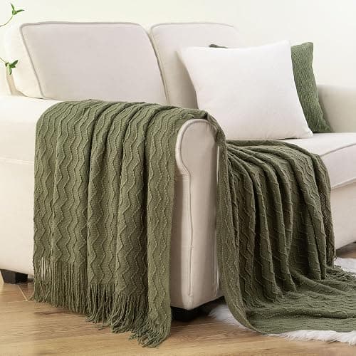 BATTILO HOME Olive Green Throw Blanket for Couch, Green Bed Throws Decorative Boho Lightweight Blanket for Sofa Living Room, 50"x60" thumbnail 7