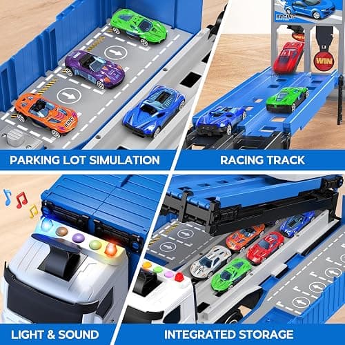 Carrier Truck Race Track Toddlers Toys, Foldable 3 Layer Track Playset, Toy Truck Transport Car Carrier & 8 Race Cars, Truck Car Kids Toys Xmas Gifts for Age 3 4 5 6+ Years Old Boys Girls thumbnail 3