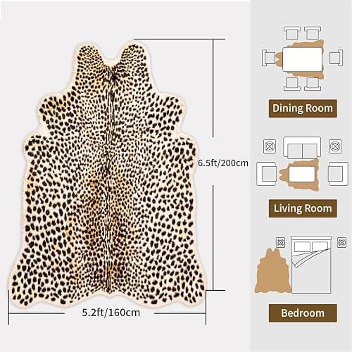 Leopard Rug Cheetah Print Carpet - Animal Printed Skin Area Rug Faux Fur Hide Room Decor for Bedroom Living Room 5.2x6.5ft thumbnail 2