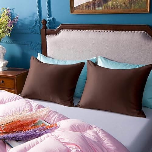 NTBAY Zippered Satin Pillow Cases for Hair and Skin, Luxury Standard Hidden Zipper Pillowcases Set of 2, 20x26 Inches, Dark Brown thumbnail 7