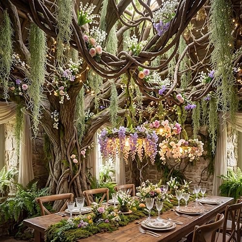 Bucherry Hanging Green Spanish Moss Classroom Fairy Party Ceiling Decor | Artificial Vines for Safari Tropical Whimsical Wall Decor, Enchanted Indoor Outdoor Garden DIY Hanging Greenery thumbnail 6