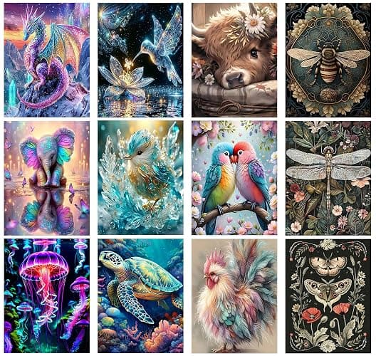Meothan Multipack Diamond Art Kits for Adults, 12 Pack Animals Diamond Painting Kits for Adults, 5D DIY Round Dimond Gem Art Packs of 12, Home Decor Gift 12x16inch - Image 1