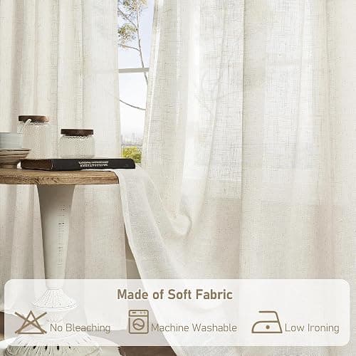 LAMIT Natural Ivory Linen Sheer Curtains 72 inches Long for Living Room | Soft Light Filtering Bedroom Curtains, Neutral Boho, Window, Drapes for Farmhouse, Bronze Grommet, 2 Panels Set, 52 x 72 Inch thumbnail 8
