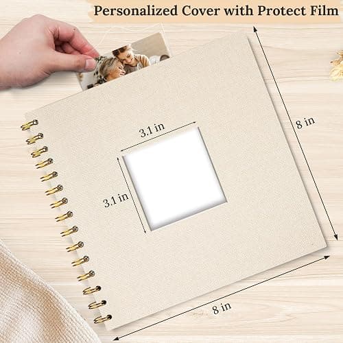 Hiwhy 8 x 8 Inch Scrapbook Photo Album Linen Cover, Hardcover Kraft White Pages Memory Book, for Travel Wedding Guest Book Christmas Baby Shower (20 Sheets/ 40 Pages,Beige) thumbnail 3