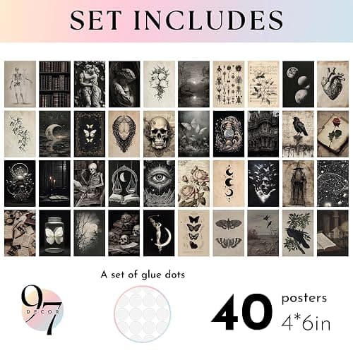 97 Decor Vintage Dark Academia Decor For Bedroom - 40 Pcs Moody Dark Academia Wall Art Prints, Dark Gothic Decor For Home, Halloween Wall Collage Kit Goth Wall Decor Aesthetic Posters For Dorm (4x6) thumbnail 2
