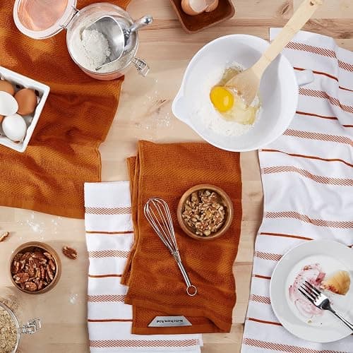 KitchenAid Albany Kitchen Towel 4-Pack Set, Honey Orange/White, 16"x26" thumbnail 2