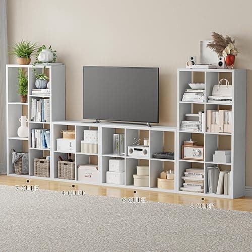 VDNEND Cube Storage Organizer Bookcase, Decorative 11 inch Open Back Cubical Shelf with Thickened Border, Display Bookshelf for Living Room, Home Office, Sturdy Room (White, 8 Cube) thumbnail 4
