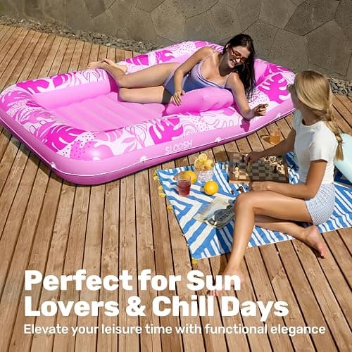 SLOOSH Inflatable Tanning Pool Lounger Float, 85" x 57" Extra Large Pool Floats Adult with Pillow, 4 in 1 Suntan Tub Raft Floatie,Sunbathing Bed Lounge Blow Up Ball Pit Party Gifts, XL-Hot Pink thumbnail 8