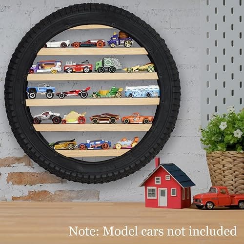 Tapeera Model Car Display Case Stand - Toy Cars Organizer Wall Display Tire Shelf Cabinet - Holds Up to 18 Diecast 1/64 Car Collectibles - Compatible with Hot Wheels Matchbox - Wheel Diameter 16 Inch thumbnail 2