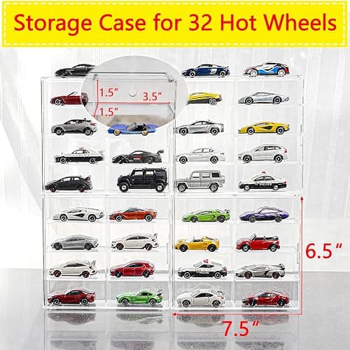 KASTUN Display Case for 32 Hot Wheels,Matchbox Cars,Display Case Wall Mount,Transparent Storage Case for 1/64 Diecast Cars,Wall Hanging,Stackable,Clear,Dustproof thumbnail 2