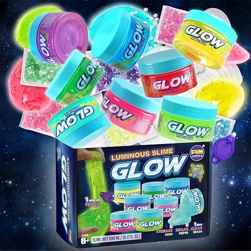 35.16 FL OZ Glow in The Dark Slime for Kids 6+, FunKidz 1040 ML Large Slime 8 Packs Neon Colors Slime Kit Green Blue Pink Yellow Gift for Boys Girls Birthday Party - Image 1