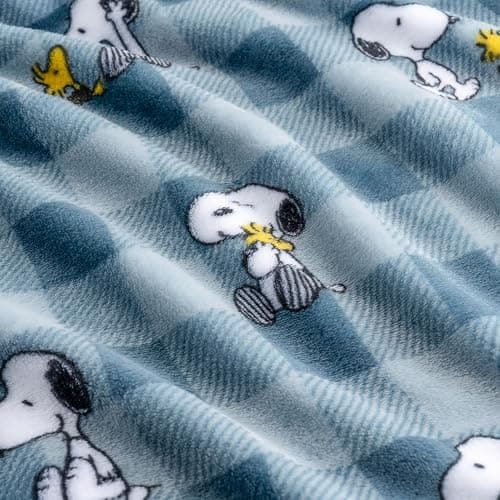 Berkshire Blanket Peanuts® VelvetLoft® Cute Character Snoopy Plush Throw Blanket,Peanuts Snoopy Everyday Buffalo Plaid Navy Tonal,Throw 55 in x 70 in (Official Peanuts® Product) thumbnail 5