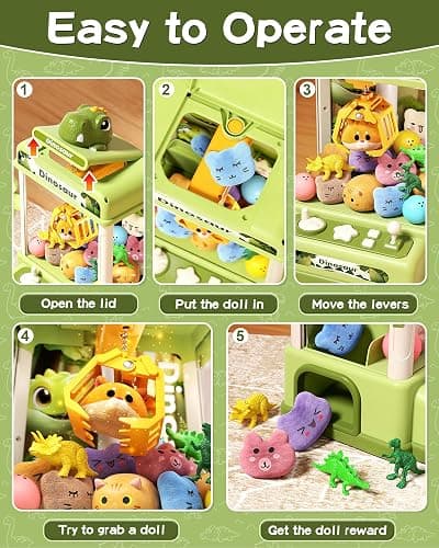 STACTCUTE 32PCS Dinosaur Claw Machine for Kids, Mini Vending Machine with with Music,Electronic Arcade Game Prize Dispenser for Boys Girls and Boys Birthday Toys Gifts Age 3 4 5 6 7 8 Years(Small) thumbnail 4