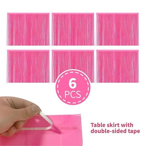 2Pack Neon Party Decorations Glow in The Dark Party Supplies Fluorescent Macaron Pink Wavy Tinsel Foil Fringe Table Skirts Black Light Reactive Perfect Table Decors For Glow Party Wedding Birthday thumbnail 8