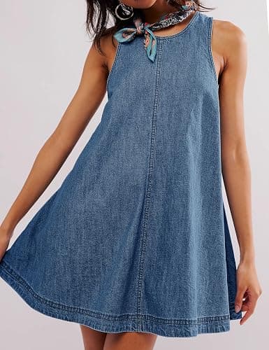 TBETNE Women’s Denim Dress Summer Casual Sleeveless Jean Mini Dresses with Pockets thumbnail 2