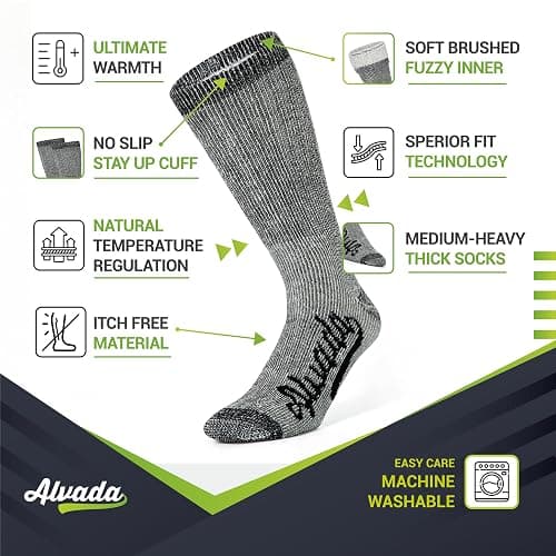 Alvada Merino Wool Hiking Socks Thermal Warm Crew Winter Boot Sock For Men & Women 3 Pairs thumbnail 2