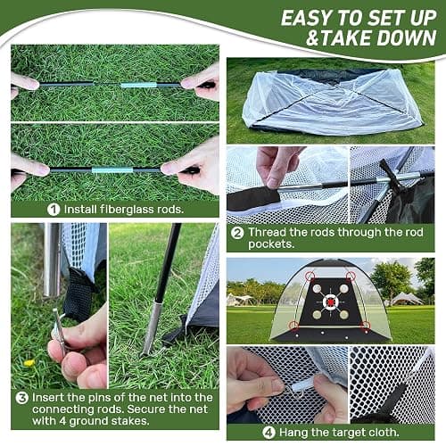 KLAODOT Golf Net with Practice Mat,Golf Hitting Aid Nets 10x7FT for Backyard Driving Chipping Training Swing with Target Mat Balls for Outdoor Indoor，Gifts for Men Dad Him and Golfer thumbnail 3