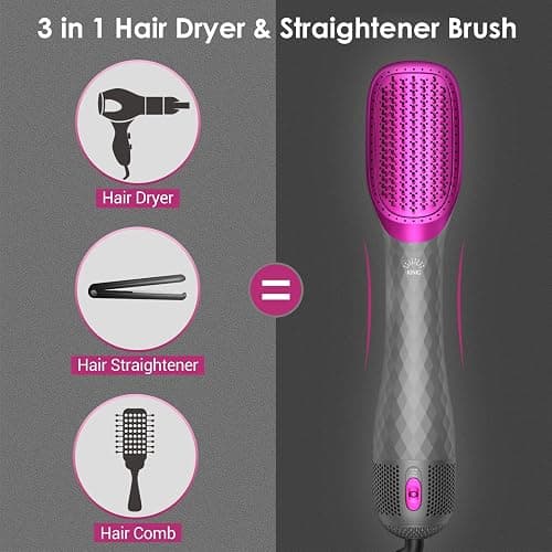 APOKE 3 in 1 Hair Dryer Brush Professional 1200W Powerful Ceramic Tourmaline 3 Heat/2 Speed Settings One Step Hair Dryer and Styler (Gray) thumbnail 4
