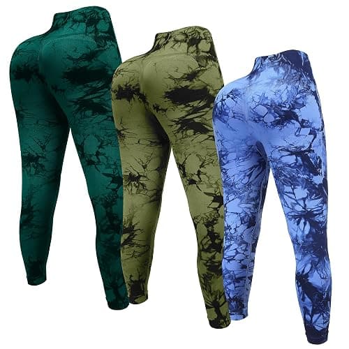 OVESPORT 3 Pack Tie Dye Seamless High Waisted Workout Leggings for Women Scrunch Butt Lifting Yoga Gym Athletic Pants thumbnail 3