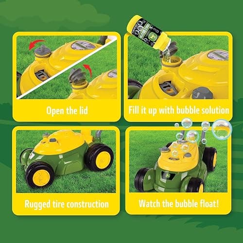 John Deere Bubble Lawn Mower for Toddlers, Bubble Blowing Machines, Indoor and Outdoor Gardening Toy, Birthday, Party Favor for Preschool Girls and Boys, No Batteries Required, 2+ thumbnail 5