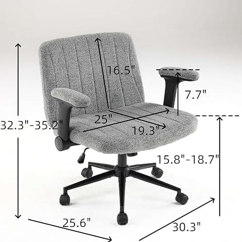 VINGLI Criss Cross Chair with Adjustable Flip-Up Arms,Cross Legged Chair with Wheels, Extra Wide Office Chair,Cozy Desk Chair for Home Office, Vanity, Apartment,Chenille Velvet,Grey thumbnail 2