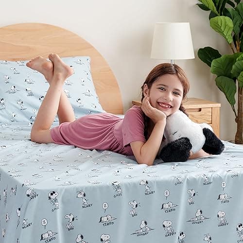 Berkshire Blanket Peanuts® Kids Sheet Set, Full Size - 4 Pieces, Peanuts® Snoopy Different Emotion Sheet Scale Murky Blue, Cute Character Snoopy Printed Soft Microfiber Bed Sheets - Peanuts Different Emotion Murky Blue - Full thumbnail 3