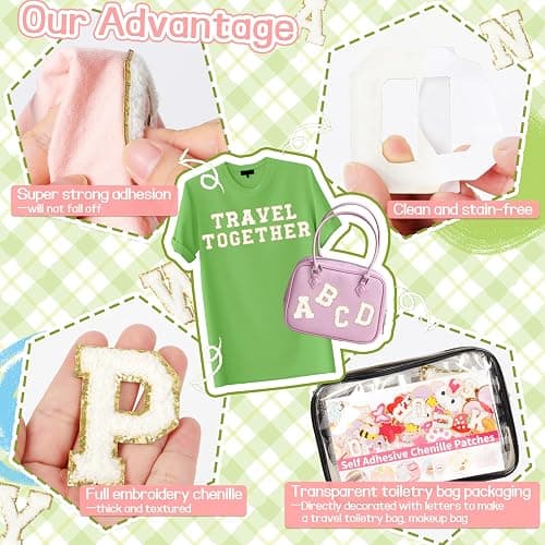 NICEVINYL Chenille Letters Patches Self-Adhesive: 52pcs White Patches | Preppy Varsity Self Adhesive Letters Patches for Clothing - Initial Stickers Patches for Trucker Hats Makeup Bags Backpacks thumbnail 4