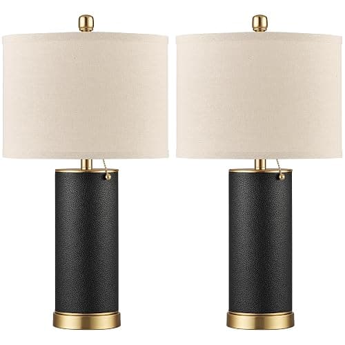 KDG 23.4" Black PU Leather Table Lamps for Living Room Set of 2, 3 Level Brightness LED Modern Home Decor Fabric Lampshade Desk Lamp Lighitng for Bedroom, Bedside, Farmhouse, Nightstand, Night Light - Image 1
