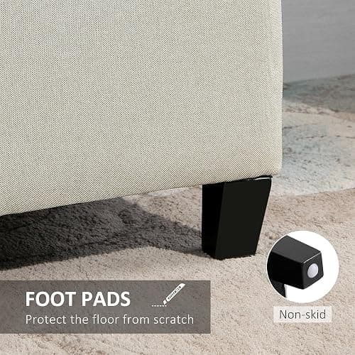 HOMCOM Large 50" Rectangular Storage Ottoman Bench, Tufted Upholstered Linen Fabric Wood Feet Entry Bench, Contemporary Home Decor Beige thumbnail 7