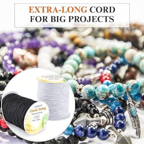 CATIFLIN Elastic String for Bracelets 2 Rolls 1mm 656FT, Stretchy Cord for Beading, Jewelry Making, Pony Beads, Charms, DIY Crafts, Black and White Nylon Thread, Strong Bracelet Supplies thumbnail 2