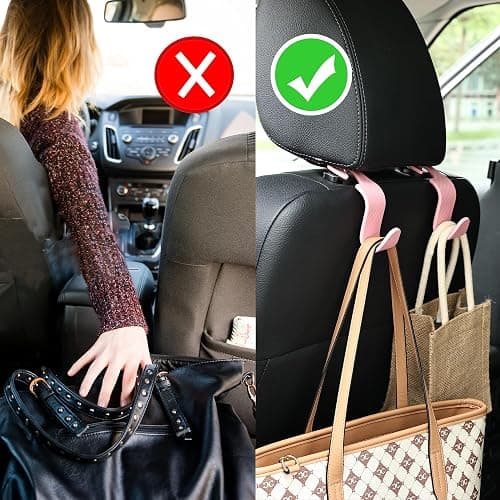 Toiyason Car Seat Headrest Hook Universal Vehicle Seat Hook Hangers Interior Storage Organizer for Purse Handbag Coats Umbrellas Grocery Bags 4 Pack Pink thumbnail 3