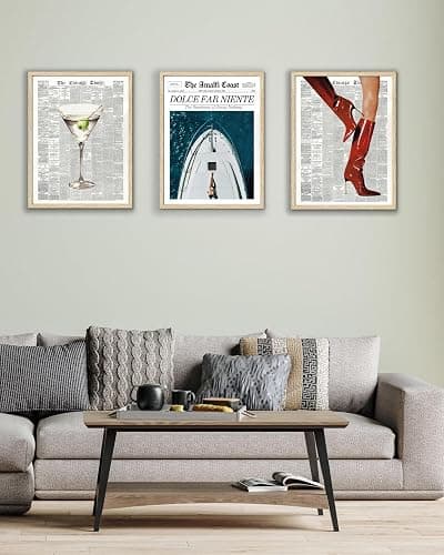 EcoHest UnFramed Trendy Newspaper Red Boots Wall Art, 12x16 in OAK Wood Fashion Icon Canvas Wall Art, Magazine Home Decor, Beige Logs Retro Set of 1 for Bedroom Living Room thumbnail 6
