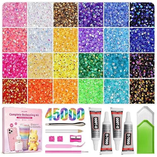 45000Pcs Rhinestones for Bedazzling Kit, 3mm Multicolor Flatback Gems, All-in-one Bedazzler Kit with 40ml Jewelry Glue and Complete Tools, Bedazzler Kit with Rhinestones for DIY Crafts - Image 1