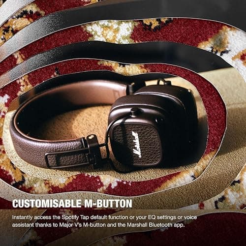 Marshall Major V Wireless On-Ear Bluetooth Headphones - 100+ Hr Playtime | Detachable Audio Cable | Microphone for Calls | Lightweight, Foldable Design for Travel - Brown thumbnail 5