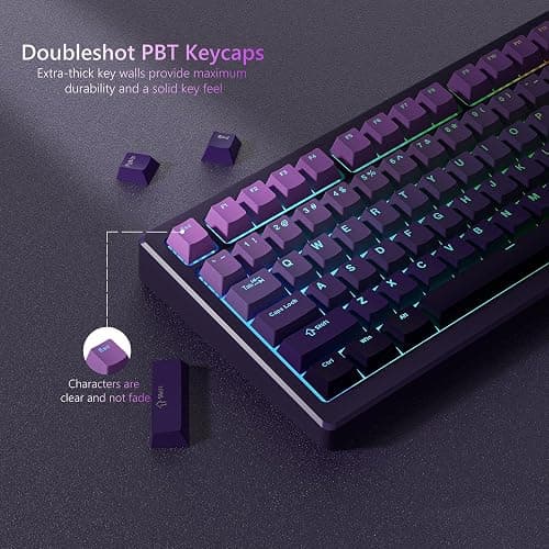 Womier Shine Through PBT Keycaps 60 75 100 Percent Cherry Profile, Custom Key Cap Doubleshot Keycaps Set, Universal Compatiability for Cherry Gateron MX Switches Keyboard, Gradient Purple thumbnail 3