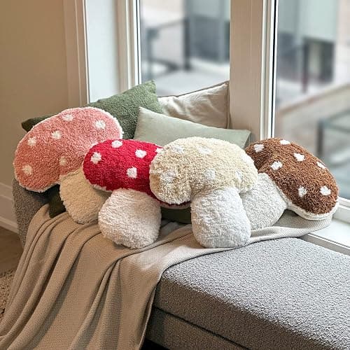Dreamstall Mushroom Throw Pillow Tufted Shape Decorative Cushion 15” x 15” – Decor for Bed, Couch, Living Room (Red) thumbnail 7