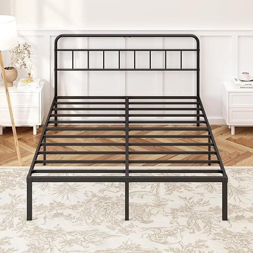 Kujielan 12 inches Queen Size Bed Frame with Minimalist headboard,Metal Platform Base with Strong Metal Slats,Mattress Foundation for Under Bed Storage,Easy Assembly,Black - Queen - 12 INCH thumbnail 7