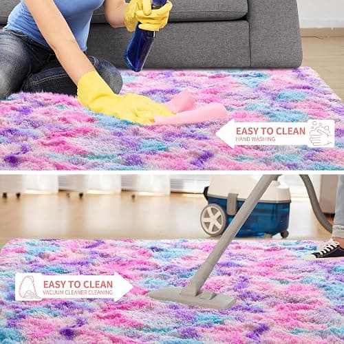 Tepook Soft Rainbow Rug for Girls Room, Cute Fluffy Girls Bedroom Rugs, 4x6 Feet Shaggy Princess Rug Colorful Carpet for Kids Teens Toddler Playroom Nursery Reading Nook, Hot Pink thumbnail 7