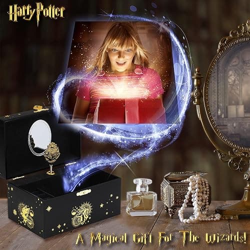 Harry Potter Gifts Musical Jewelry Box for Girls with Spinning Hogwarts Crest, Mirror & Wind-Up Key Music, Jewelry Organizer thumbnail 4
