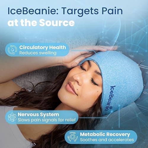 IceBeanie Migraine Relief Cap, As Seen on Shark Tank, Soft & Stretchy Gel Tension Headache Relief Cap, Extended Cooling Hangover Ice Hat, Odorless Head Wrap Ice Pack Wrap, Headache Migraine Mask thumbnail 5