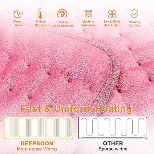Heating Pad,Electric Heating Pads,Heating Pad for Back,Pink,40x20 Inch | Heating Pads for Shoulder,Neck,Abdomen,Knee,Arms,Legs,Heat Pad for Birthday Father Mother Gift Women Men,6 Heat Settings thumbnail 6
