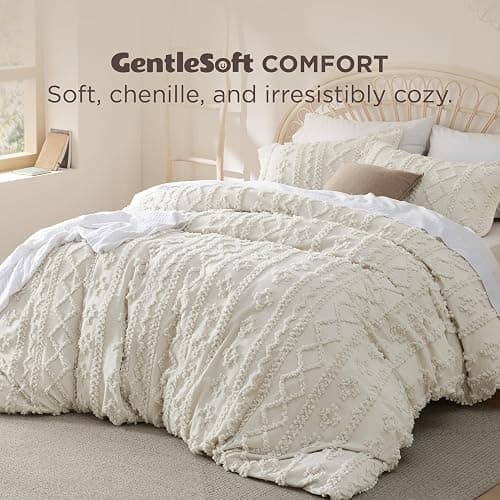 Bedsure Boho Duvet Cover Queen Size, Soft & Comfortable Elegant Design Boho Bedding for Decoration, Machine Washable Comforter Cover for All Seasons,Includes 1 Duvet Cover & 2 Pillow Shams,Beige thumbnail 2