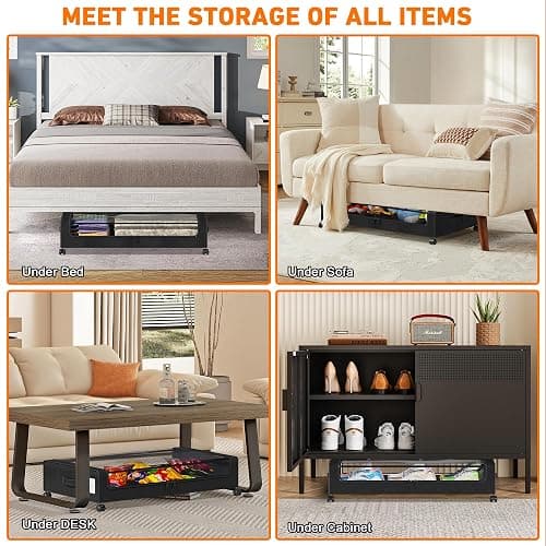 Under Bed Storage with Wheels, 2 Pack Under Bed Storage Containers with Clear Lids, XXL 65L Under Bed Storage Organizer, Rolling Under Bed Metal Drawer for Blanket, Clothes, Shoes (31 x 17 x 6.69 in) thumbnail 5