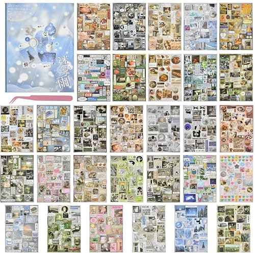 LATUMCO Japanese Retro Misty Rain Sticker Book- 30 Sheets Vintage Aesthetic Stickers, with Glitter, Matte & Glossy Finishes for Journaling, Scrapbooking, Phone Case & DIY Decoration(4x5.6 Inch) - Image 1