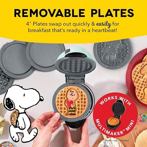 Dash MultiMaker® Mini System Removable Plate Set - Ceramic, Nonstick Replacement Plates for Fun-Shaped Waffle Breakfast - Waffle Maker Not Included - 4-Inch - Two-Pack - Peanuts thumbnail 3
