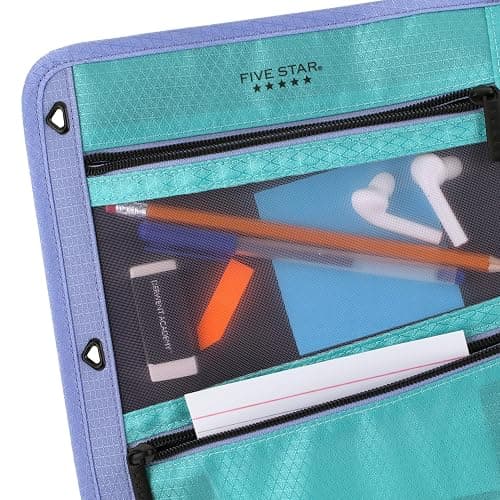 Five Star Pencil Pouch, Pen Case, 3-Pocket Zipper Pouch, Fits 3-Ring Binder, Storage Organizer for Classroom Supplies Earbuds Chargers Cables Makeup, Teal/Berry (500207F-ECM) thumbnail 5