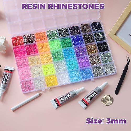 50000Pcs 3mm Jelly Rhinestones Bedazzling Kit | 40 Colors Resin Flatback Gems, 3Pcs B7000 Jewelry Glue, Bedazzler Kit for Diamond Art Crafting Bedazzled Book Shoes Nail thumbnail 2