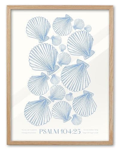 EcoHest 12x16 in Psalm 104:25 Coastal Seashell Framed Christian Wall Art | Natural Oak Wood Frame with Canvas Wall Art, Scripture Bible Verse Decor for Bedroom, Living Room, Office, Church, 1Pack - Image 1