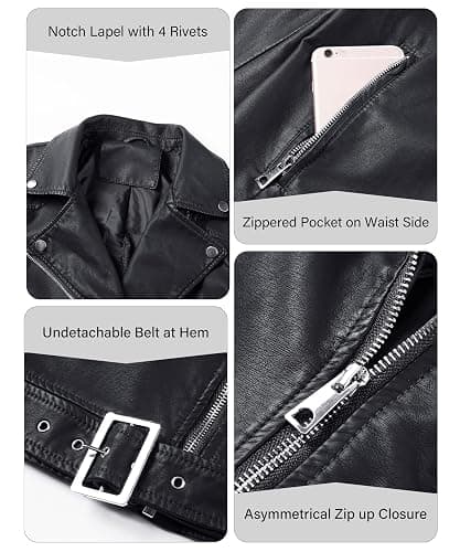 BELLIVERA Veste en faux cuir pour femmes - Manteau Moto Bike thumbnail 5