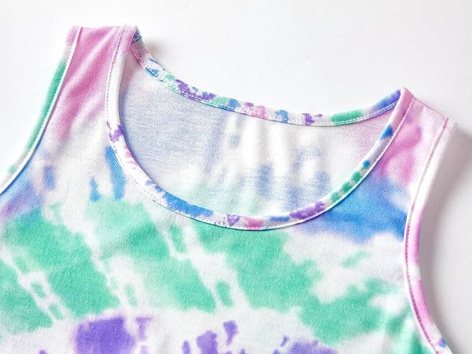 Beezizac Neon Tie Dye Spiral Pattern/Butterfly Pajamas for Girls Tee & Shorts PJ Set Size 6-18 thumbnail 2